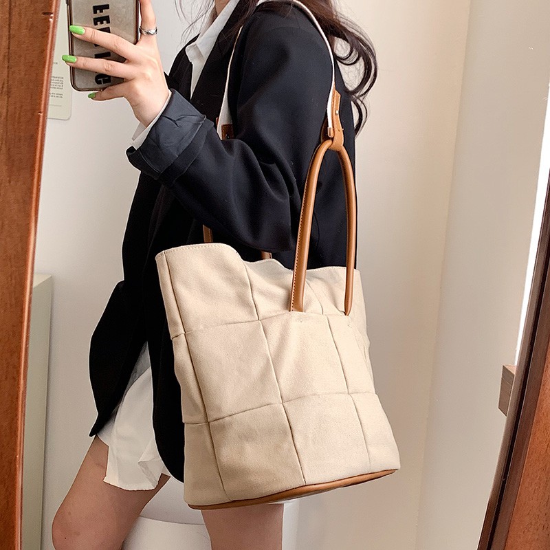 Female Canvas Bag ShopShoppers Leather Simple Casual Fashion Buckle Bags Women Girls Shoulder Crossbody Tote Bags