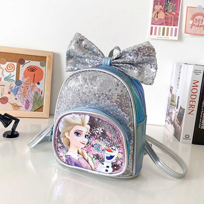 New Children's School Bag Cartoon Princess Accessories Bag Bow Sequins PU Backpack Pupil Kindergarten Kids Girls Backpack