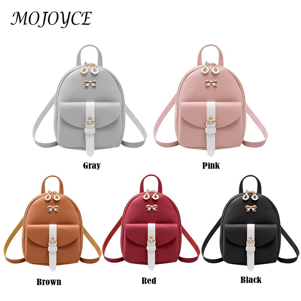 Women Backpacks Contrast Color Soft Handle PU Leather Small Shoulder Messenger Bag Daily Shopping Handbag