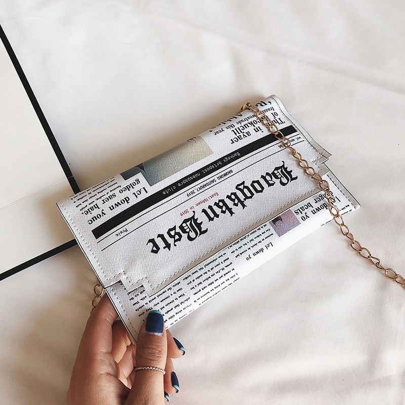 MBTI Newspaper Print Shoulder Bag Fashion Woman Individual Envelope Bolso Mujer Y2k Harajuku Vintage Ladies Crossbody Bags