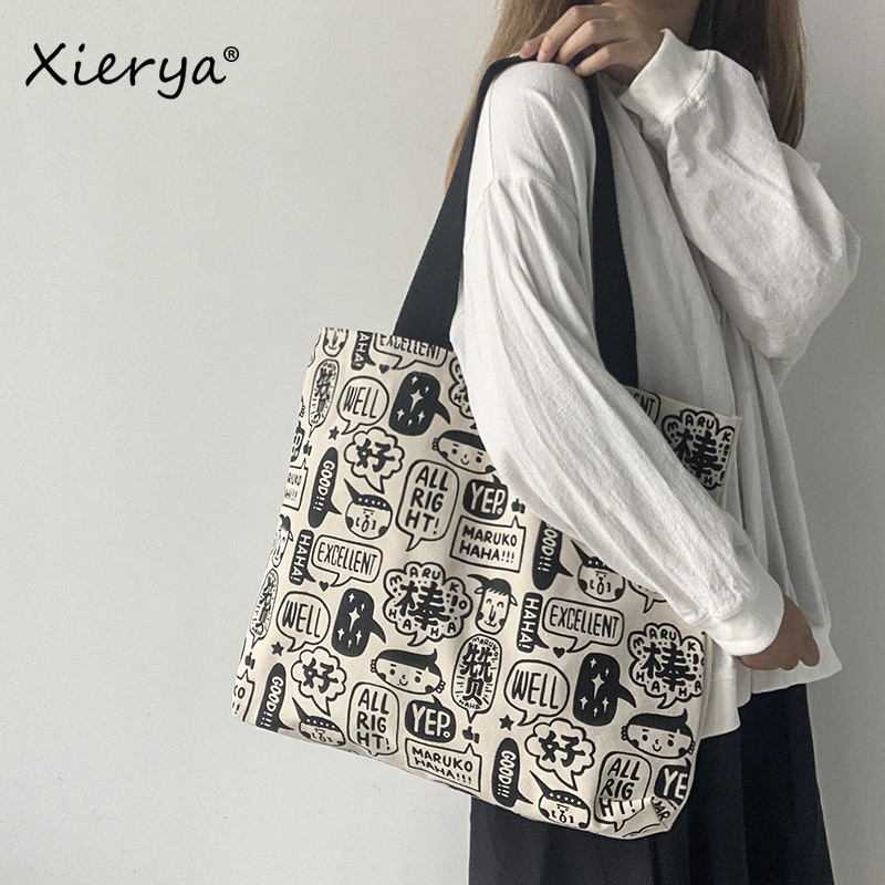 Xierya canvas paper bag female large-capacity bag shoulder bags new student women's tote bag Chinese style симка