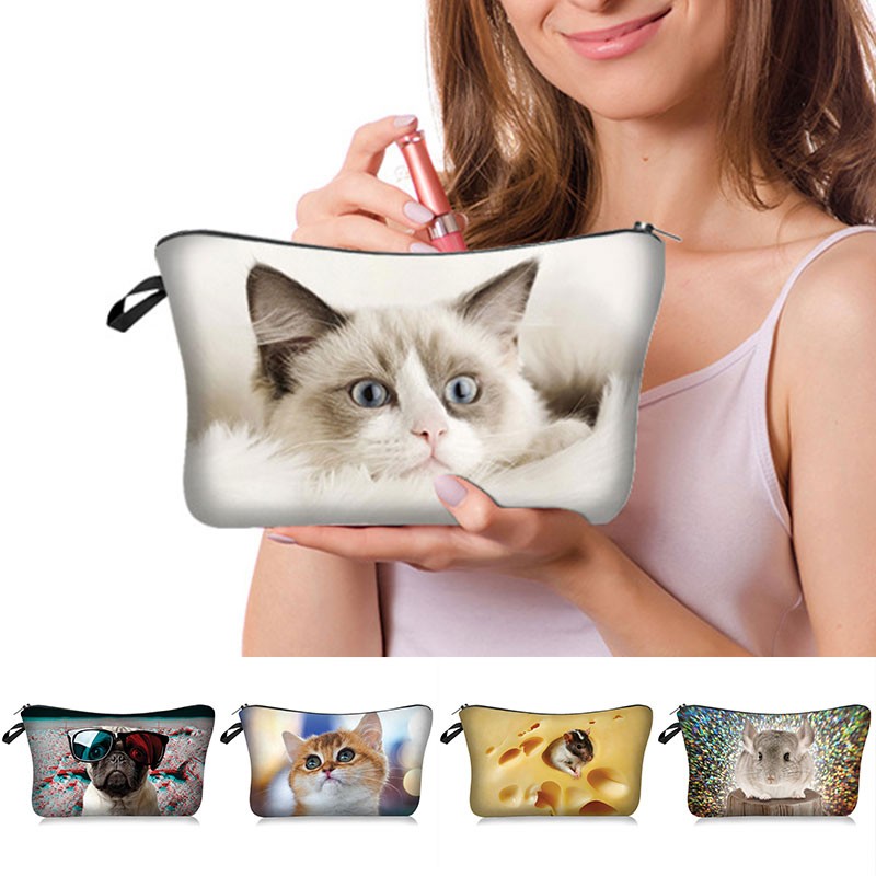 3D Pug Dog Printed Cosmetic Bags Dogs Cute Pattern for Makeup Bag Organizer Necessities Women Travel Woman Small Handbag