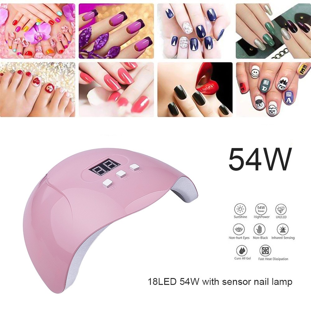 54W 18 Led Lights Nail Dryer UV Curing Lamp Nail Polish Gel Ice Povision Varnish Lamp Auto Sensor Nail Art Manicure Tool