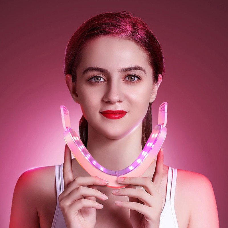 HSKOU LED Photon Face Lifting Device Face Slimming Therapy Vibration Massager Double Chin V Shape Cheek Tightening