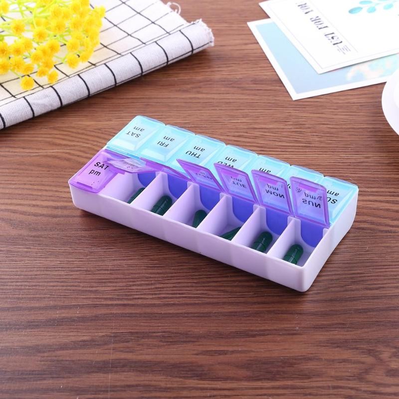 14/7 Grids 7 Days Weekly Pill Case Medicine Tablet Dispenser Organizer Pill Box Splitter Storage Box Pill Organizer Container