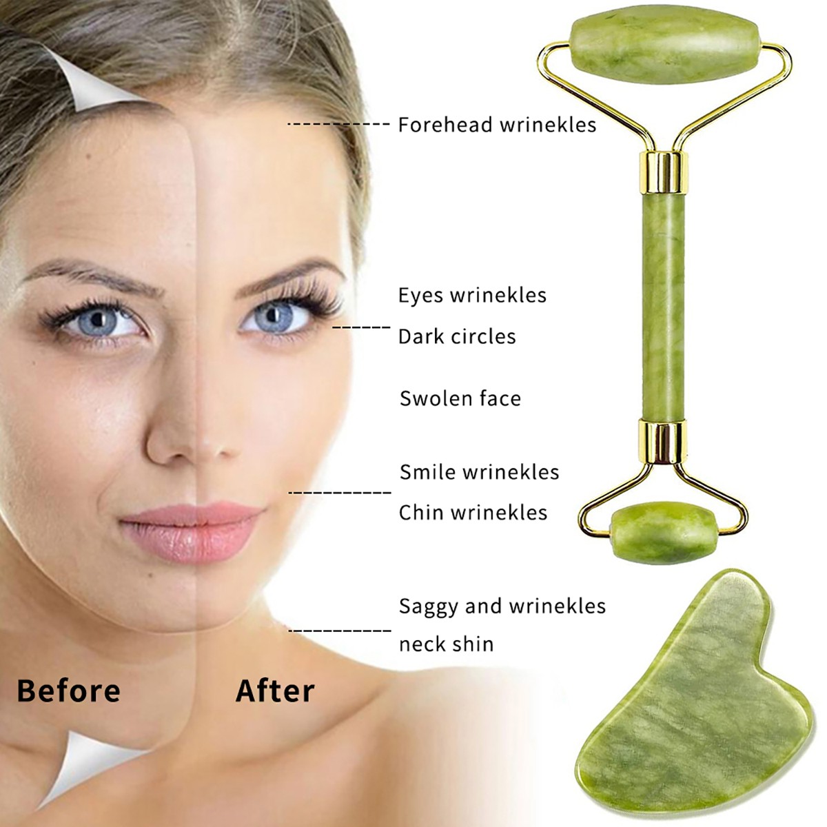 Guasha Natural Stone Facial Massage Jade Roller Gua Sha Massager Device Set For Body Spa Visage rouleau de massage rouleau visage