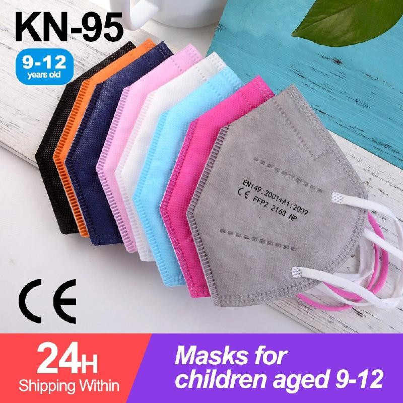 FFP2 Children Protective Dust Mask Breathable 5 Layers Multicolor Matching CE Reusable Girls Fit 9-12 Years Kn95 Face Mask