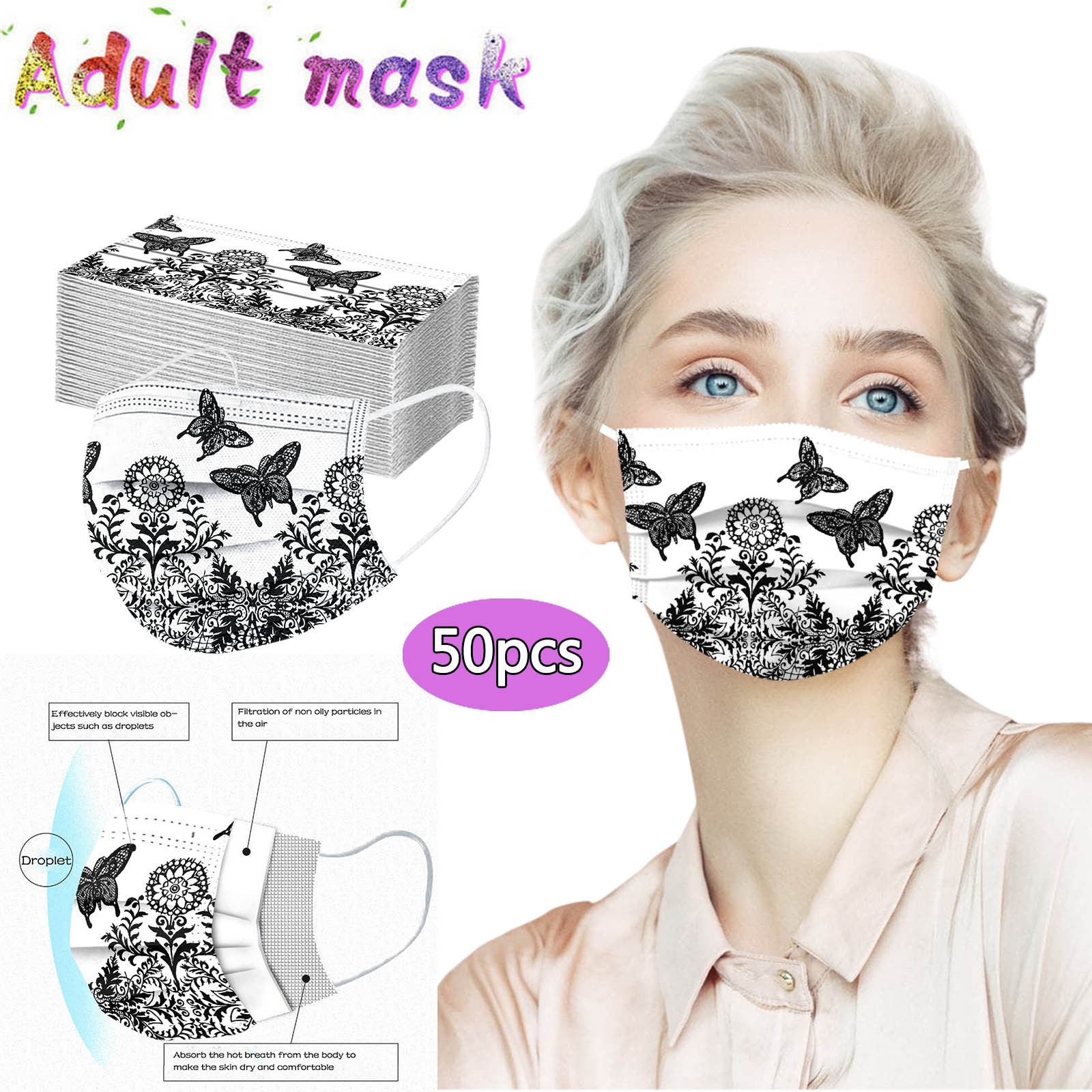 10/50/100pcs Disposable Mask Protective Face Masks Mascarillas Adult Lace Mask 3Ply Filter Elastic Ear Loop Fashion Sexy Masks