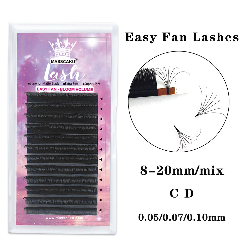 MASSCAKU Make Up Super Long Easy Fanning False Eyelash Extension 8-20mm Fast Blooming 2d-20d Fanning Lashes for Building