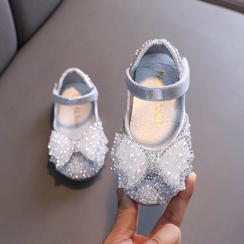 Autumn girls leather shoes princess square rhinestone bow single shoes fashion children performance wedding shoes