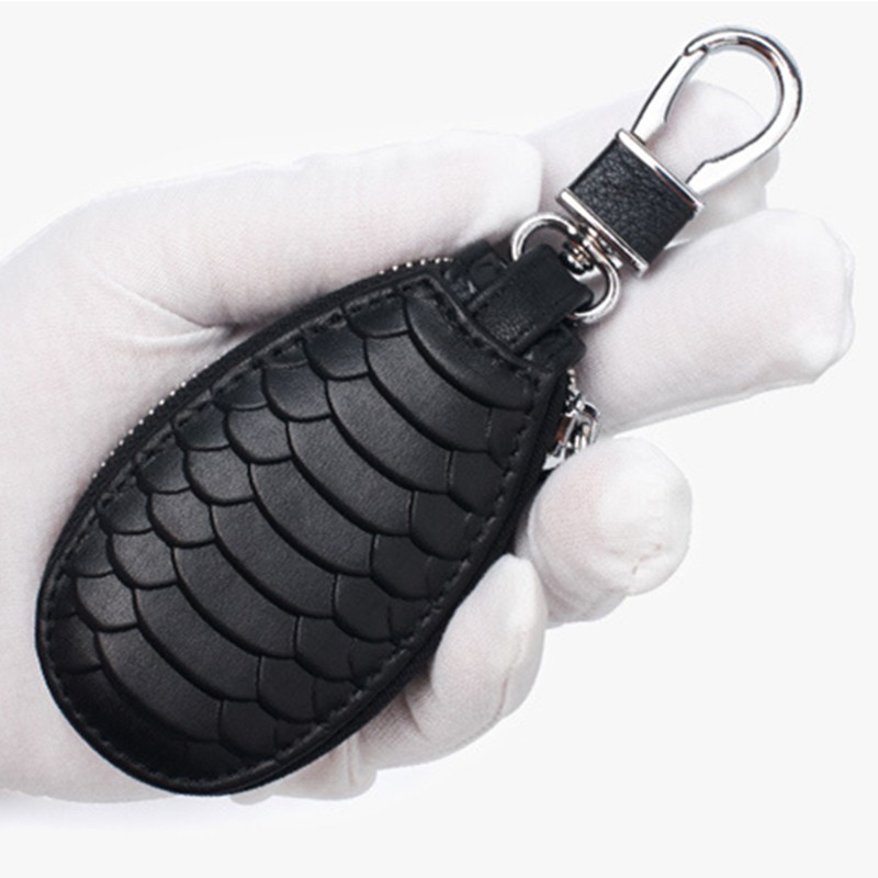 Snake Grain Cowhide Men's Key Car Key Case Protector Real Leather Zipper Key Wallet Waist Hanging Keychain Housekeeper Cover