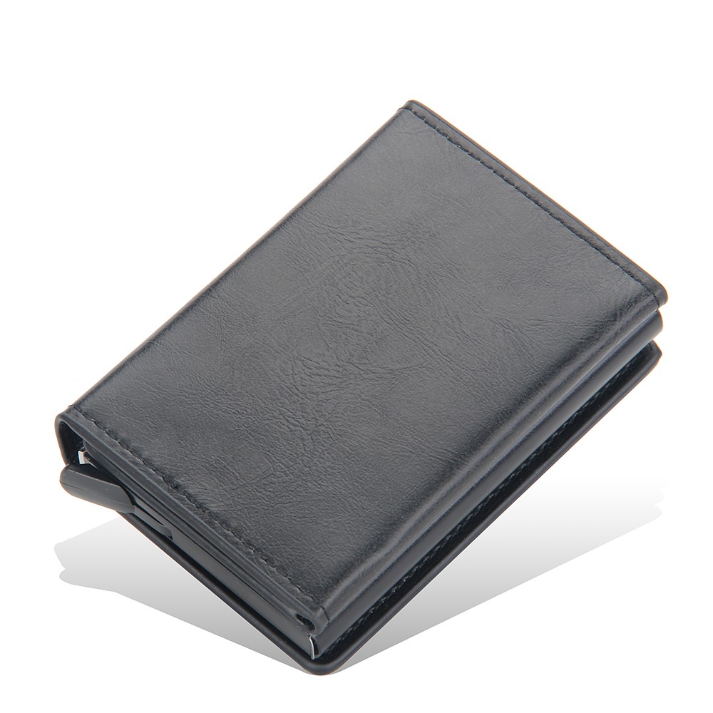 New RFID Blocking Protection Leather Card Case Men Aluminum Metal Business Slim ID Credit Card Holder Multifunction Small Wallet