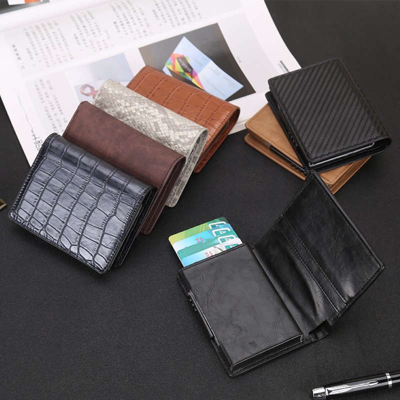 Men's Wallet Pop Up Rfid Cards Wallet Leather Slim Thin Wallet Male Short Money Wallet Smart Small Black Magic Wallet