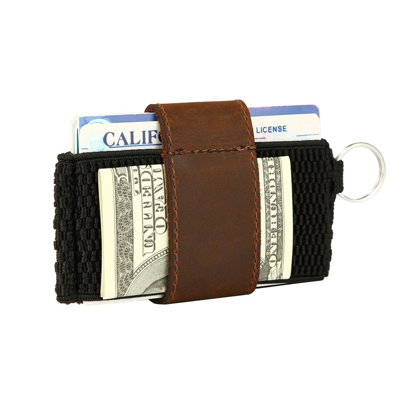 Minimalist Slim Elastic Credit Card Holder Genuine Leather Bank Card Wallet Front Pocket Men Business Card Holder With Key Ring