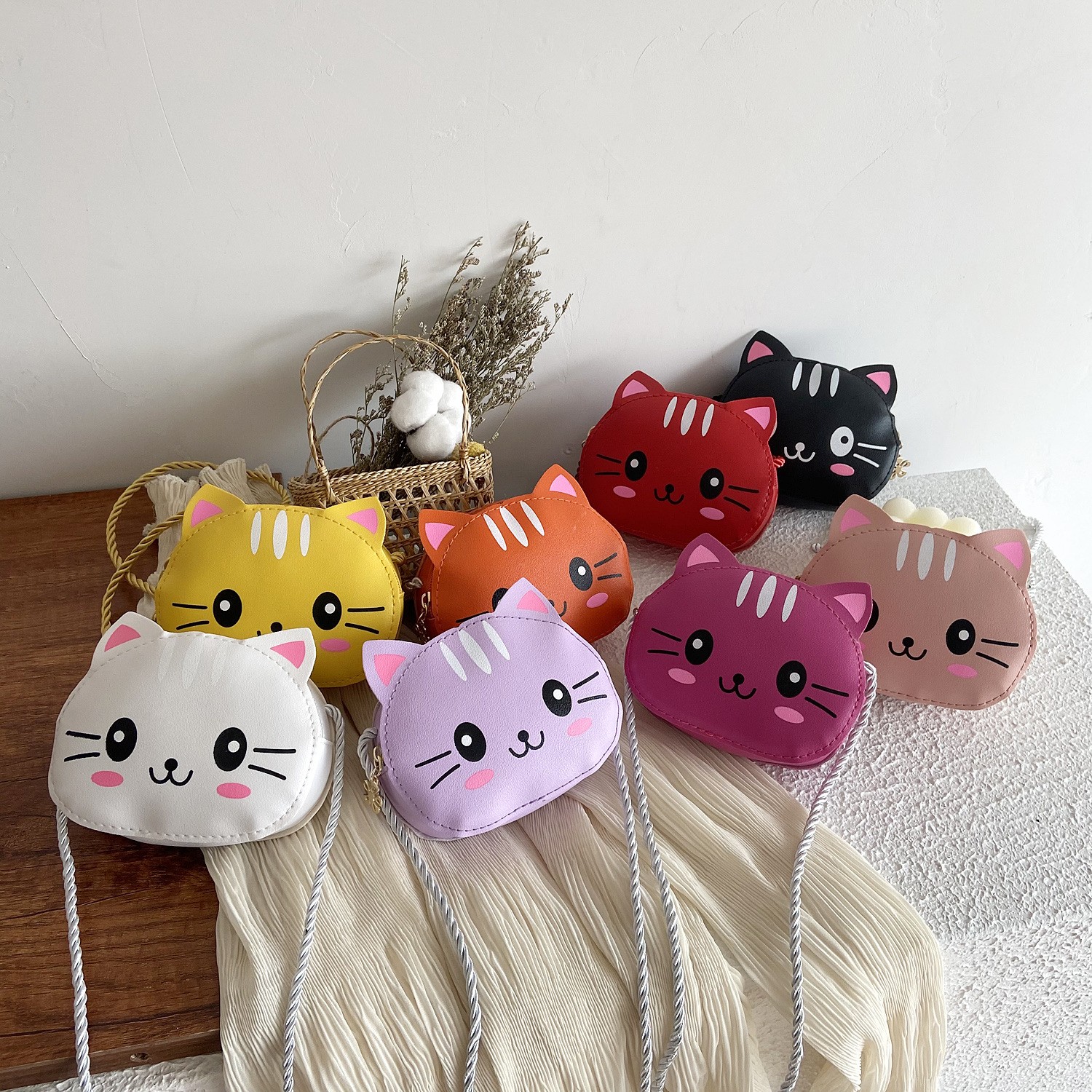 New Children Small Bags Baby Girls PU Leather Small Shoulder Crossbody Bags Cute Cat Kids Coin Purse Wallet