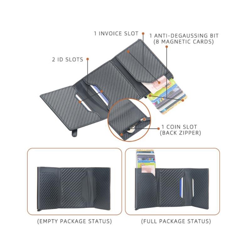 RFID Men's Carbon Fiber Mini Wallet Magnetic Button Smart Wallet Zipper Coin Purse Aluminum Alloy Slim Anti-theft Wallet for Men