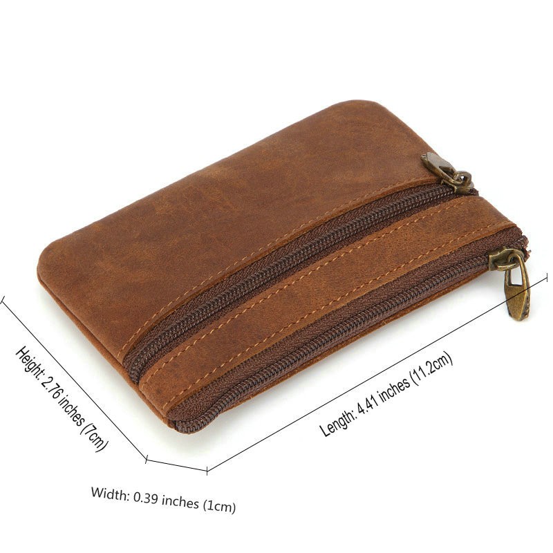 GENODERN Vintage Crazy Horse Leather Men Coin Purse Genuine Leather Zipper Coin Wallet Retro Key Holder Clutch Money Bag