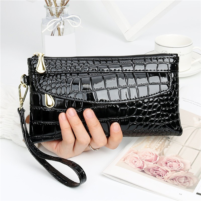 Patent Leather Women Wallets Flo Long Ladies Double Zipper Wallet Clutch Bag Design Red Purse Crocodile Wallet