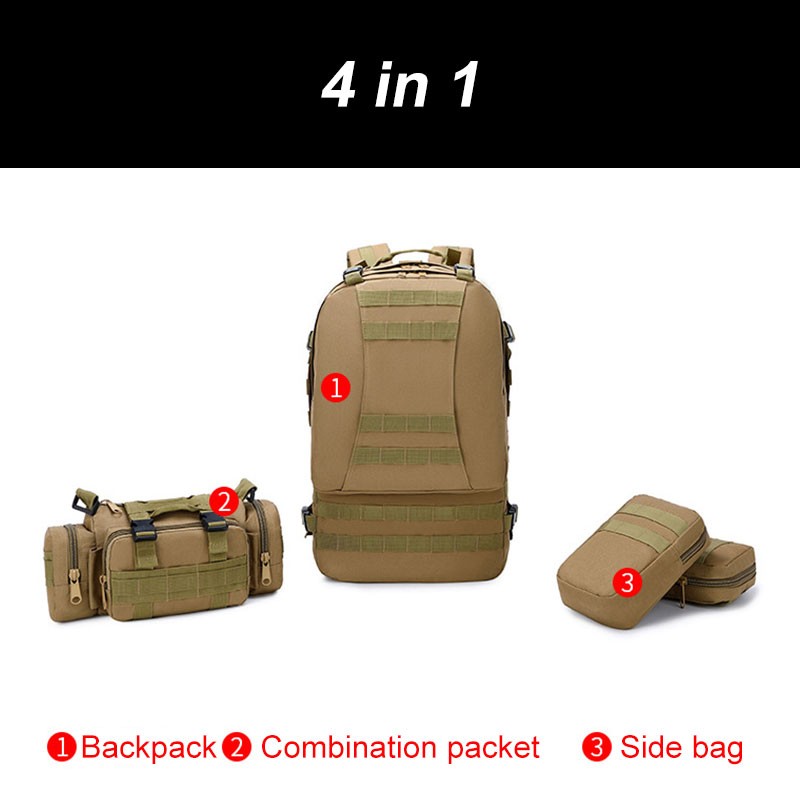 50L tactical backpack, men's military backpack, 4 in 1 molle sport utility bag, outdoor hiking climbing army backpack camping bags