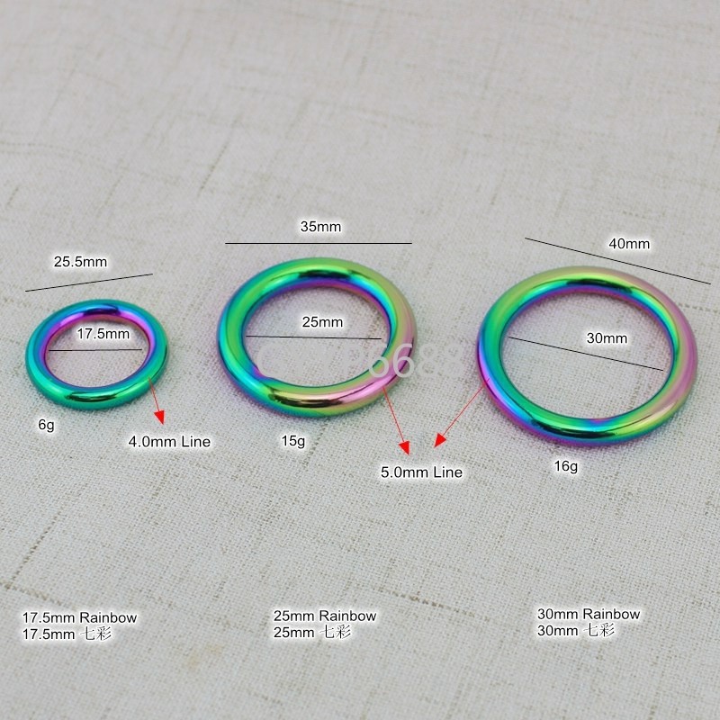 10-30-100pcs 1.6cm 1.8cm 2.5cm 3cm rainbow pet strap o ring, bags accessories, welded alloy rings, closed round o ring