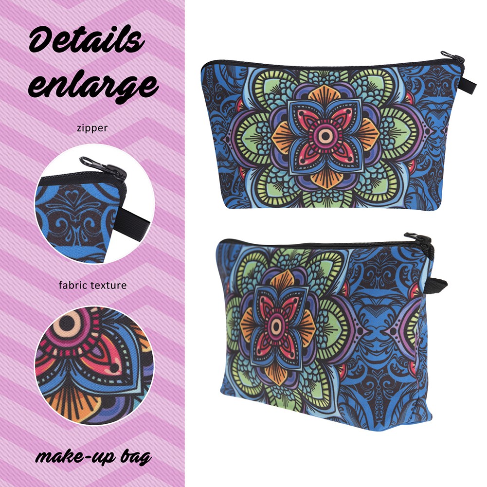 Fashion Mandala Printing Cosmetic Bag Datura Floral Print Mandala Pattern Cosmetic Bag Travel Bag Mandala Print Cosmetic Bag