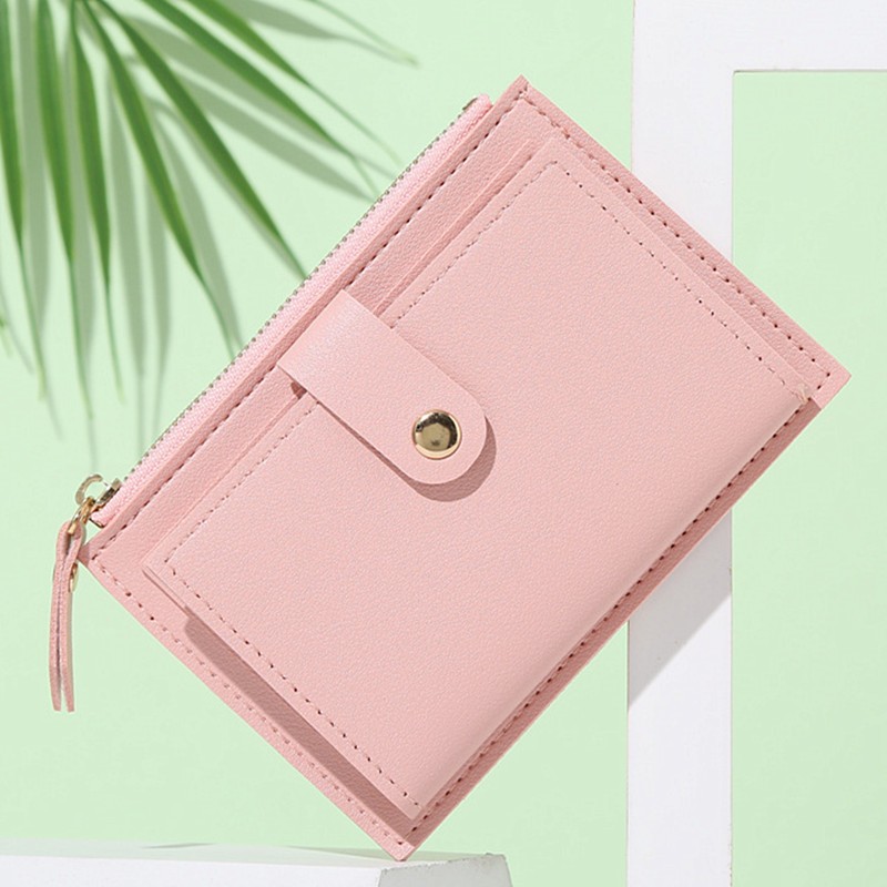 Men Women Fashion Solid Color Credit Card ID Card Multiple Slot Zipper Card Holder Casual PU Leather Coin Purse Pocket Wallet