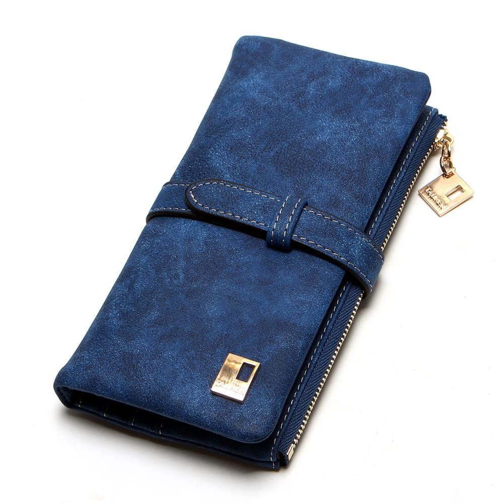 Women's Wallet Wallet Men Fashion Vintage Frosted Leather Two Fold Drawstring Long Wallet Multi Card Women's Wallet