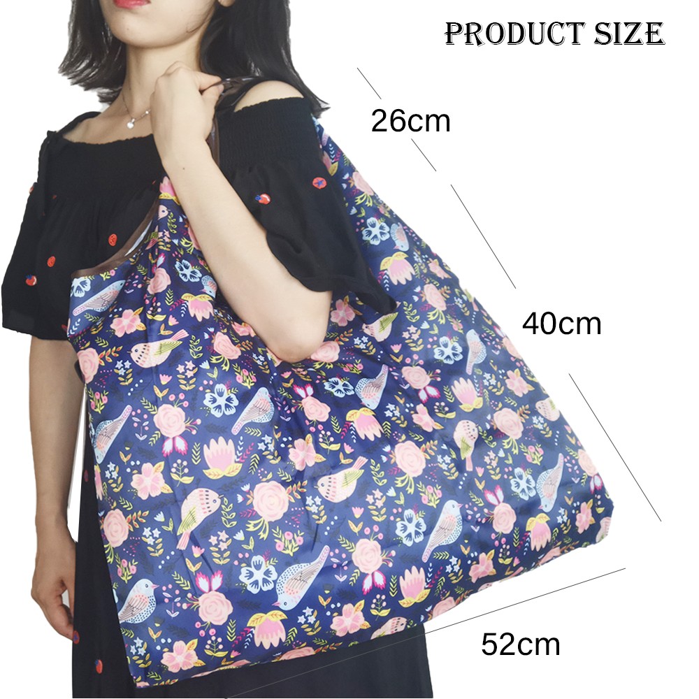 Large Durable Nylon Printing Foldable Eco-friendly Shopping Bag Tote Folding Pouch Bags Convenient Storage Bags Large Capacity