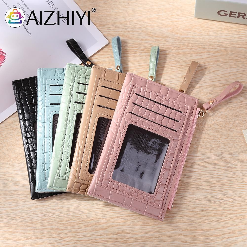 Fashion Women's PU Leather Crocodile Leather Bank Pattern Shopping ID Card Holder Casual Ladies Contrast Color Small Wallet Coin Purse