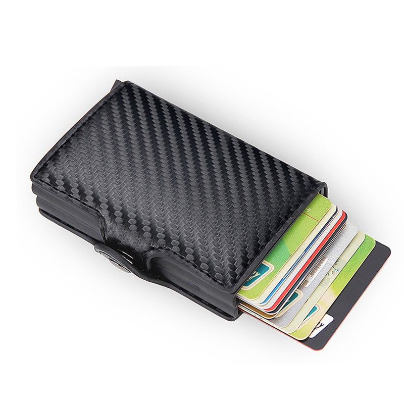 Carbon Fiber Anti Rfid Double Card Holder For Men Simple Metal Wallet