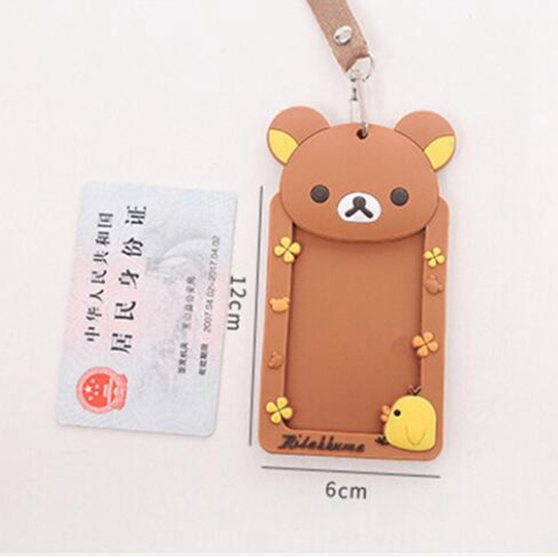 Cute Cartoon Bank Credit Card Holders Women Girl Silica Gel Neck Strap Wallet Card Bus ID ID Badge Lanyard