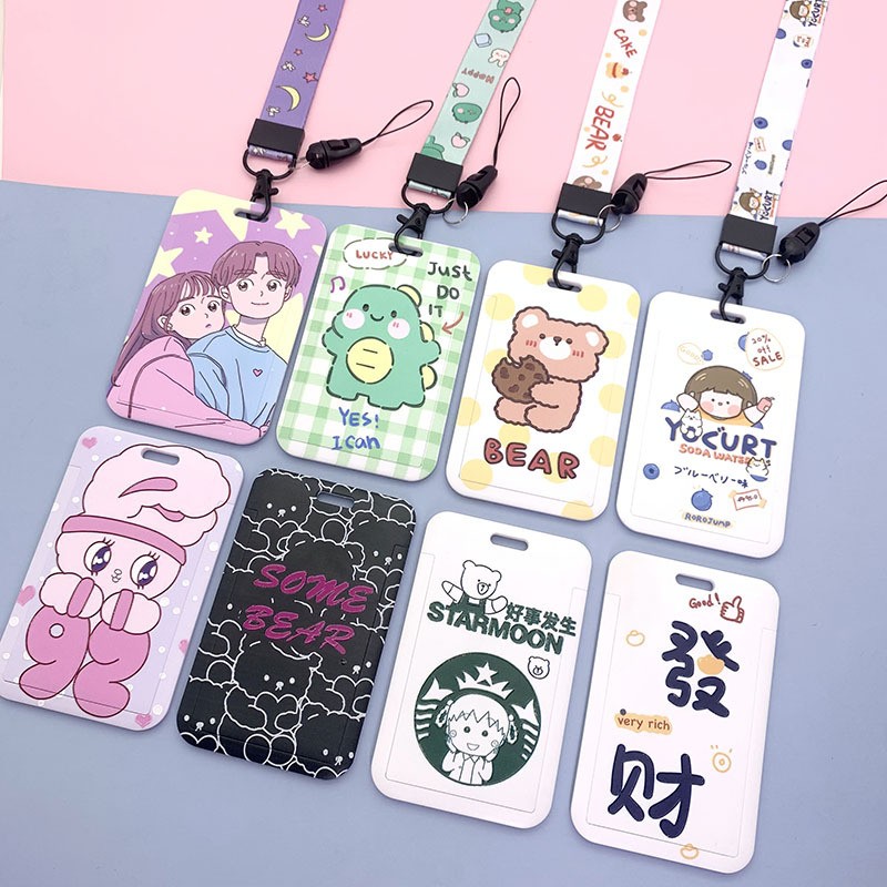 New cute cartoon student meal ID card holder campus card ID badge holder lanyard access control subway bus card protective cover