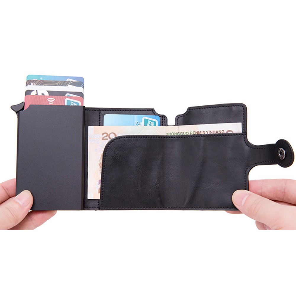 Pop Up Rfid Black Wallet ID Card Case Men Rfid Button Credit Card Holder High Quality Metal Aluminum Auto Coin Purse