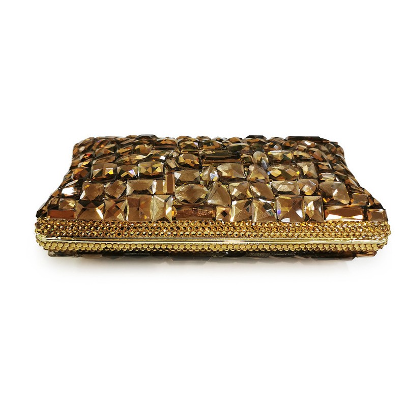Fashion Rhinestone Evening Bags Brown High Quality Women Handbags For Dinner Party Chain Prom Bags