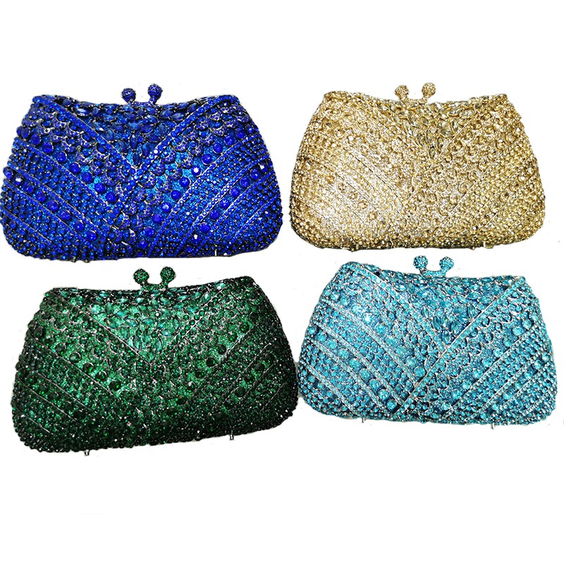 New Arrival Crystal Green Rhinestone Luxurious Evening Clutches Small Handbag For Women Prom Party Bag