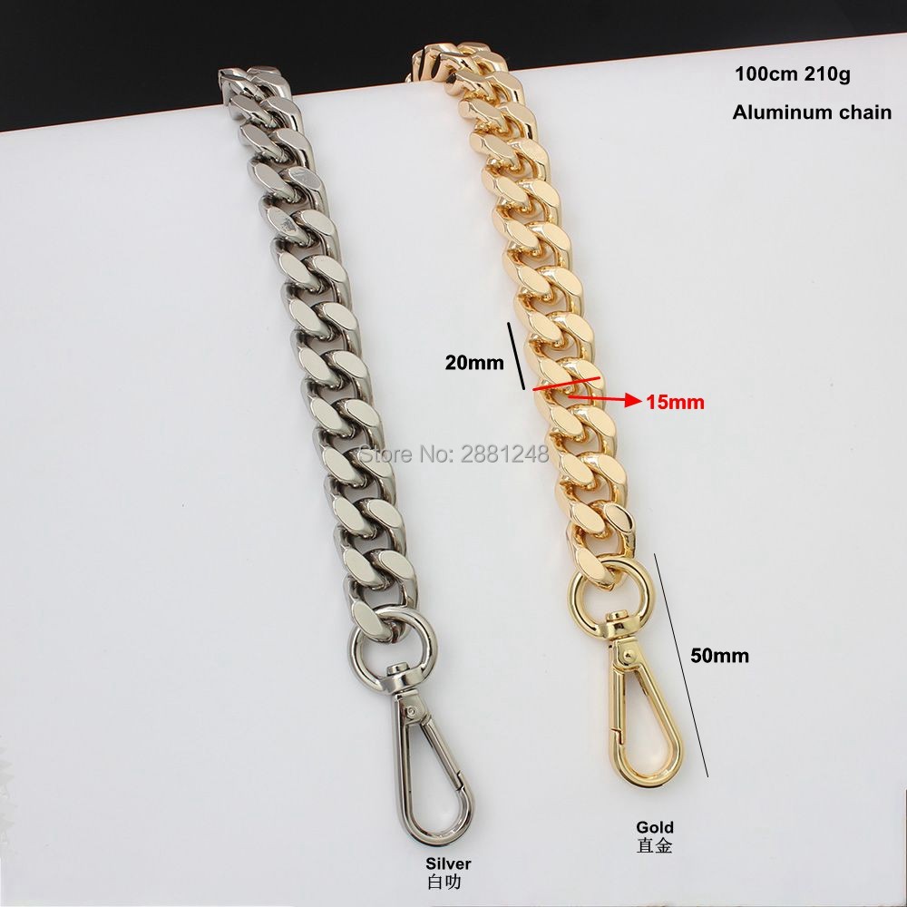 1-5pcs 15mm thick aluminum chain light weight bags strap bag parts DIY handles accessory handbag straps bag silver chain