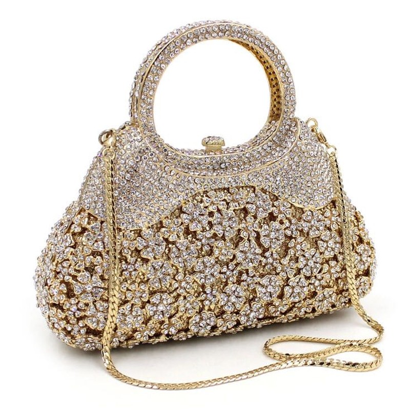 XIYUAN-Women's Gold Crystal Diamond Evening Bag Luxurious Party Bag Openwork Chain Shoulder Bag Women Bridal Party Handbag