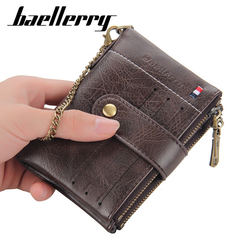 Retro Genuine Leather Men Wallet Fashion Zipper Soft PU Passport Passport Cover Coin Purse Credit Card Holder Short Slim Wallet for Men