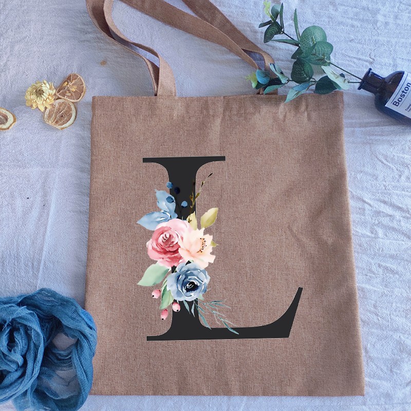 BLESS Women Shopping Bag Anime Letter Chain Handbag Folding Reusable Canvas Shopper Harajuku Pattern Bag Burlap Canvas Tote Bag