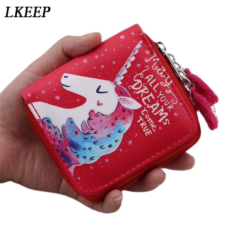 New Cartoon Unicorn Women's Wallet Coin Purse Students Kids Small Zip Zero Purse Card Holder Wallet Women Fashion Ladies