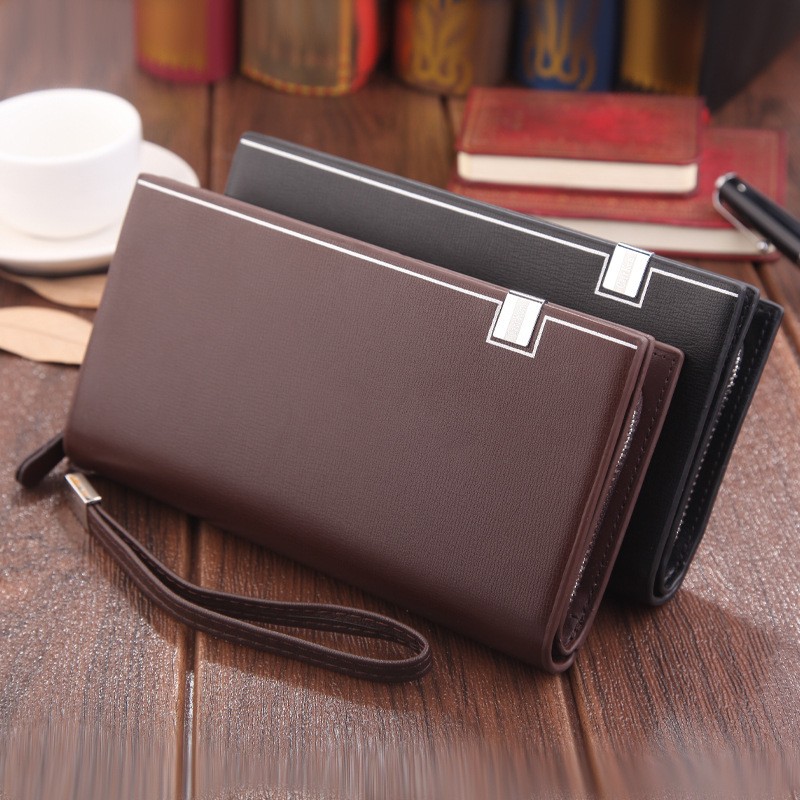 Original Luxury Brand Men Wallet Business Striped Clutch Leather Wallet Male Fashion Man Card Holder With Aipper Phone Bag