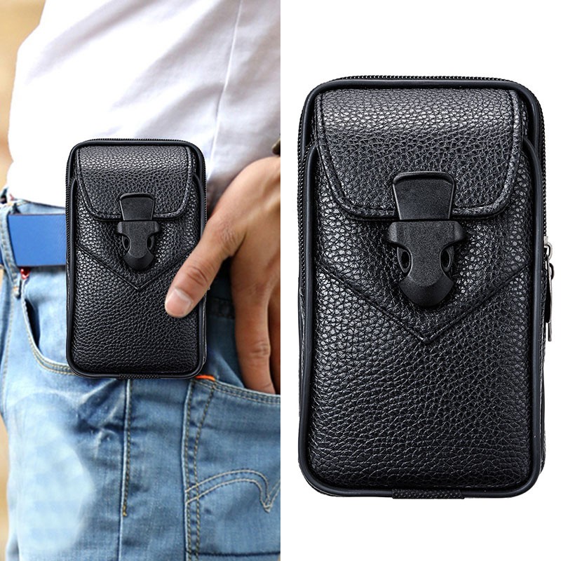 Multifunctional leather belt bag solid color men's business style belt bag horizontal and vertical section wallet purse