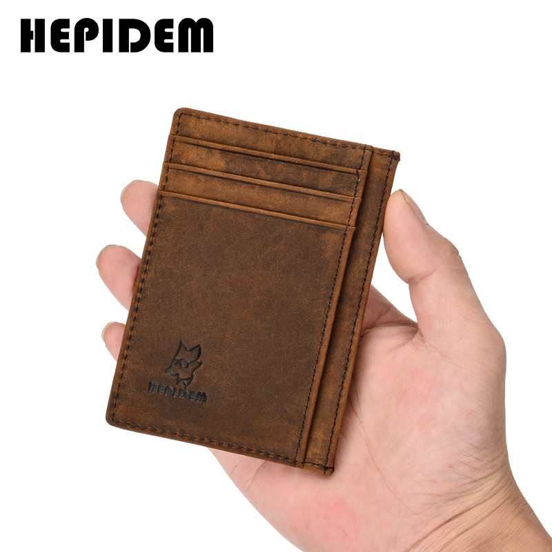 HEPIDEM RFID High Quality Crazy Horse Genuine Leather Slim Wallet 2020 New Front Pocket Money Dollar Bill Small Wallet for Men 109