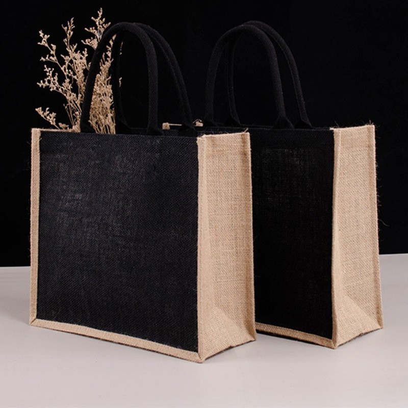 Unisex Reusable Burlap Shopping Bag Eco-Friendly Grocery Bag Large Capacity Beach Vacation Picnic Bag