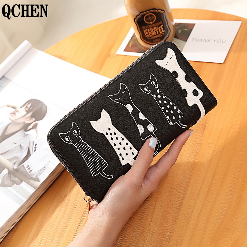 Women Cat Cartoon Luxury Wallet High Quality Creative Female Card Holder Casual Zip Ladies Clutch PU Leather Coin Purse 179Q