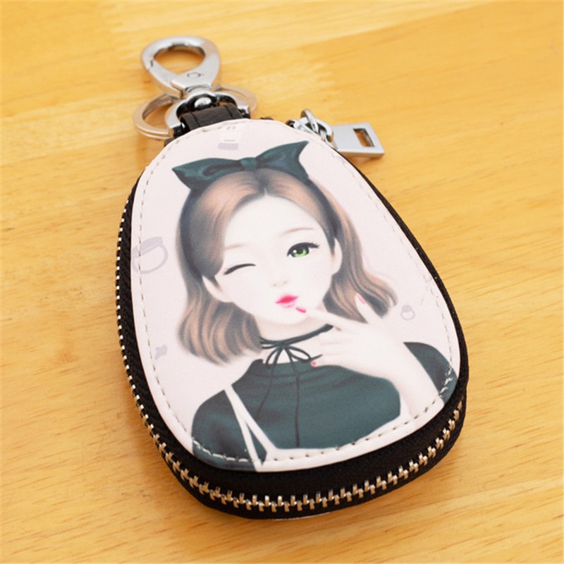 Cartoon Key Bag Women Girl Students PU Leather Key Case Car Key Chain Cover Fashion Lovely Zipper Holder