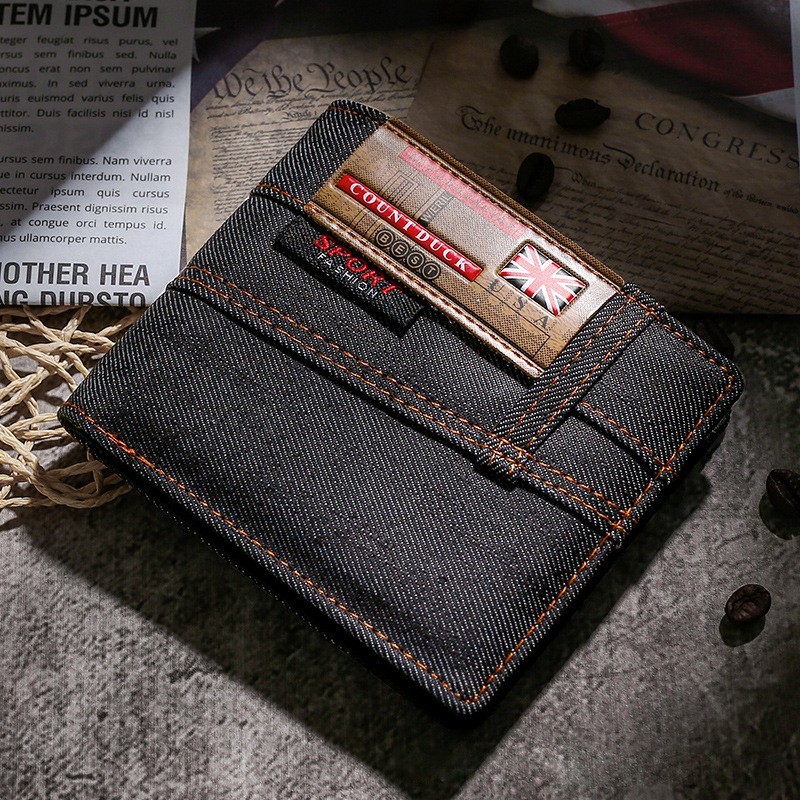 New men's wallet 2pcs quality short male purses denim men's business wallet card holder man purse coin bag zipper gift for men