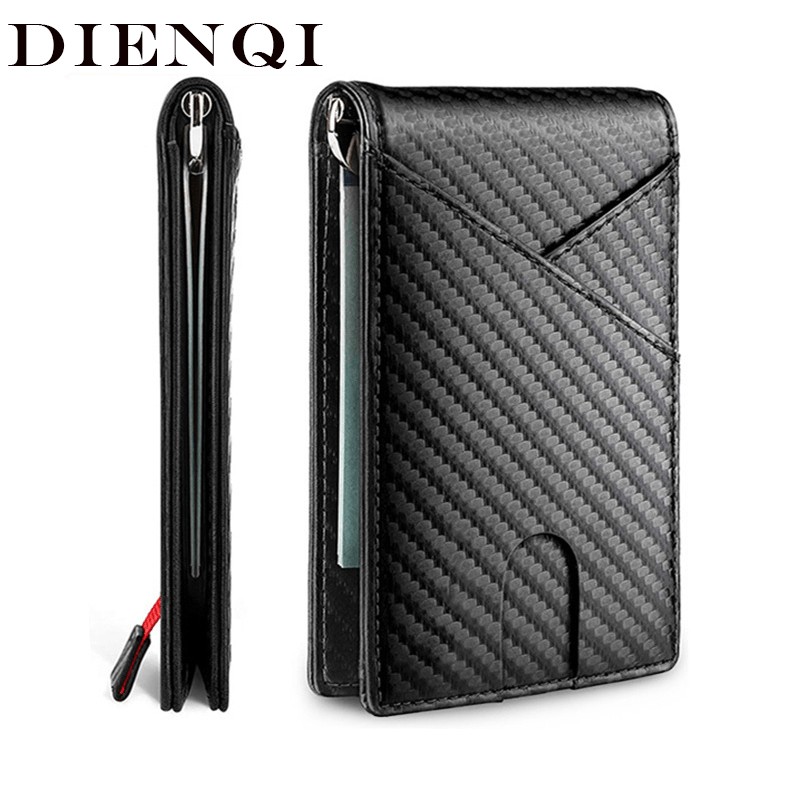 DIENQI Carbon Fiber RFID Men Wallets Money Bag Slim Thin Card Wallet Men Luxury Male Small Short Wallet Bi-fold Vallet Billfold