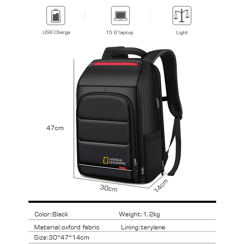 National Geographic Professional 15.6" Laptop Backpack Waterproof School Bags USB USB Business Travel Bag Mochila