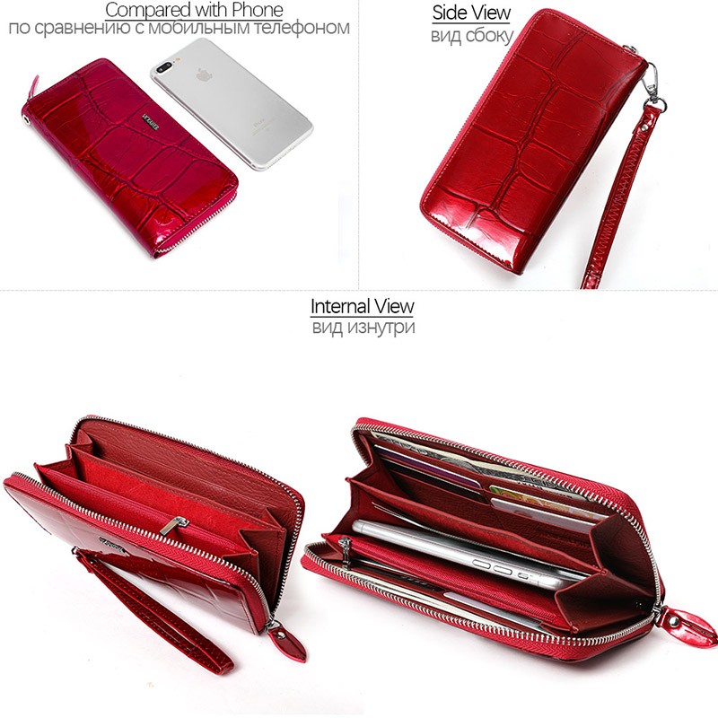 Free gift women leather wallets female wrist purse ladies long zipper clutch fashion patent coin pocket